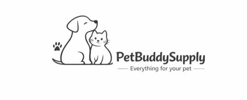 Logo of PetBuddySupply with a dog and cat illustration on a white background